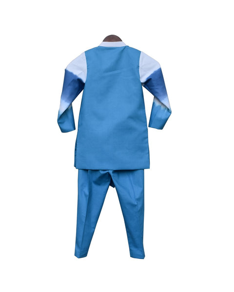 Pre-Order: Blue & White Shaded Ajkan with Pant