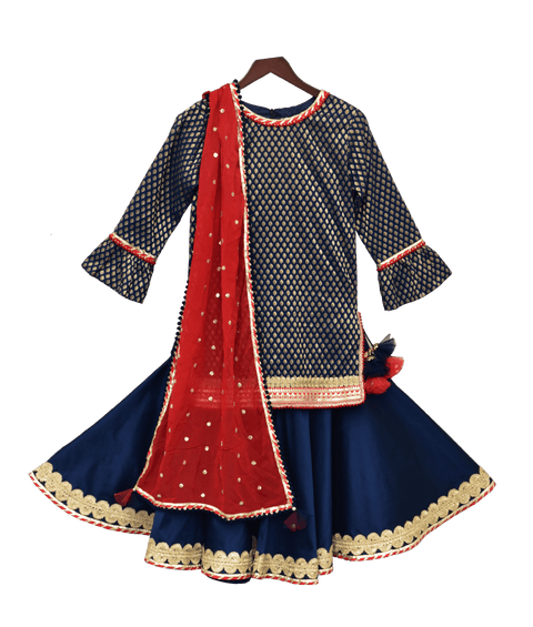 Pre-Order: Blue Brocade Kurti with Sharara & Dupatta