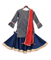 Pre-Order: Blue Brocade Kurti with Sharara & Dupatta
