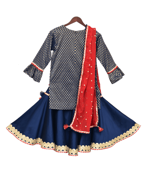 Pre-Order: Blue Brocade Kurti with Sharara & Dupatta