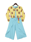 Pre-Order: Blue Crop Top Dhoti with Yellow Embroidery Jacket