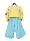 Pre-Order: Blue Crop Top Dhoti with Yellow Embroidery Jacket