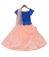 Pre-Order: Blue Embroidery Choli with Peach Net Lehenga & Stitched Dupatta