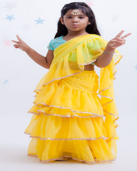 Pre-Order: Blue Embroidery Choli with Yellow Saree