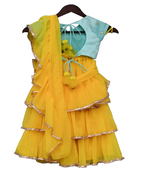 Pre-Order: Blue Embroidery Choli with Yellow Saree