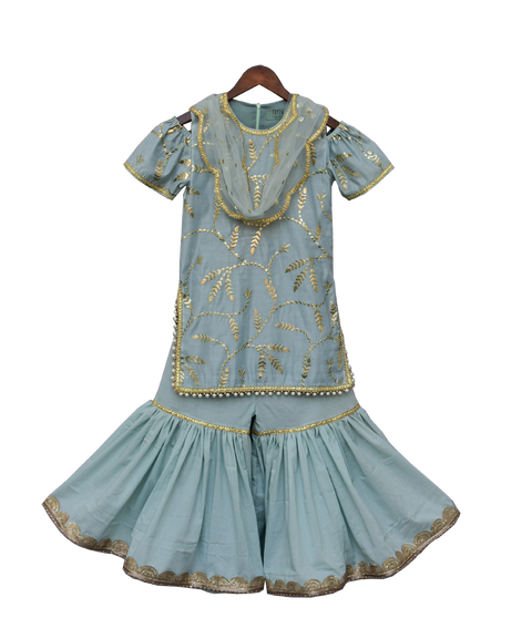 Pre-Order: Blue Embroidery Kurti with Sharara