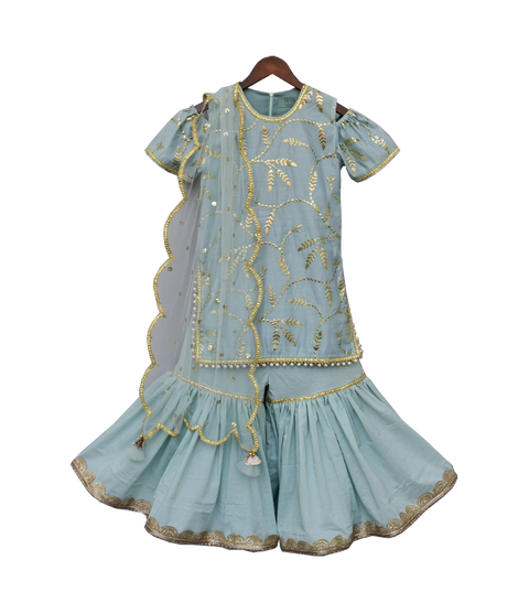 Pre-Order: Blue Embroidery Kurti with Sharara