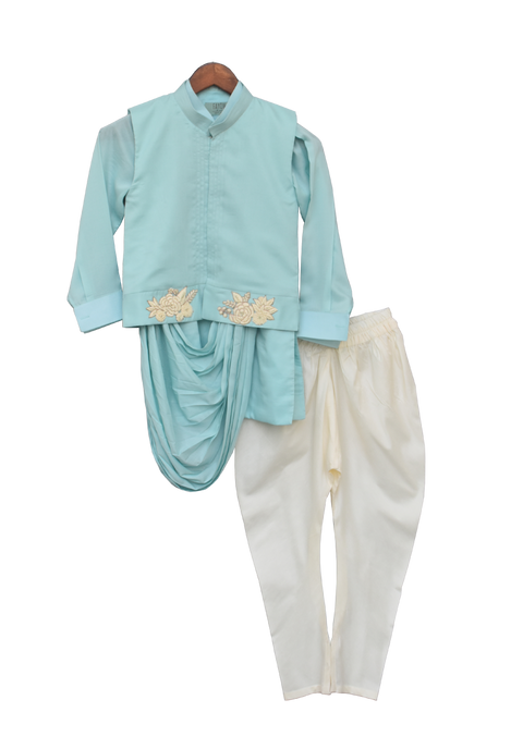 Pre-Order: Blue Embroidery Nehru Jacket Set