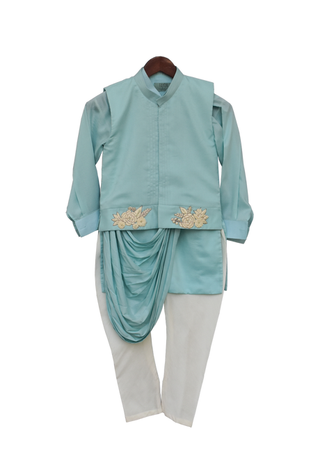 Pre-Order: Blue Embroidery Nehru Jacket Set