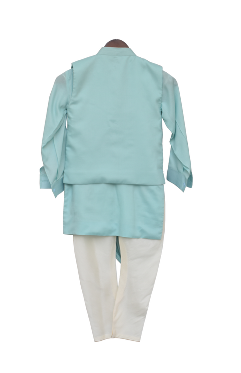 Pre-Order: Blue Embroidery Nehru Jacket Set