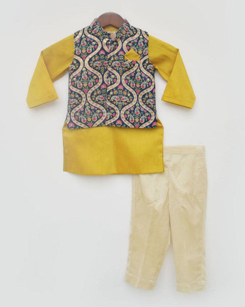 Pre-Order: Blue Embroidery Velvet Nehru Jacket with Kurta and Pant