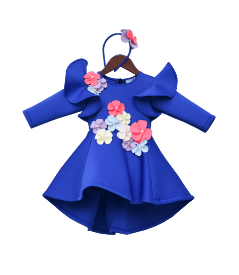 Pre-Order: Blue Lycra Dress with Multi Colour Flowers