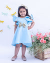 Pre-Order: Blue Neoprene Dress with Golden Bow