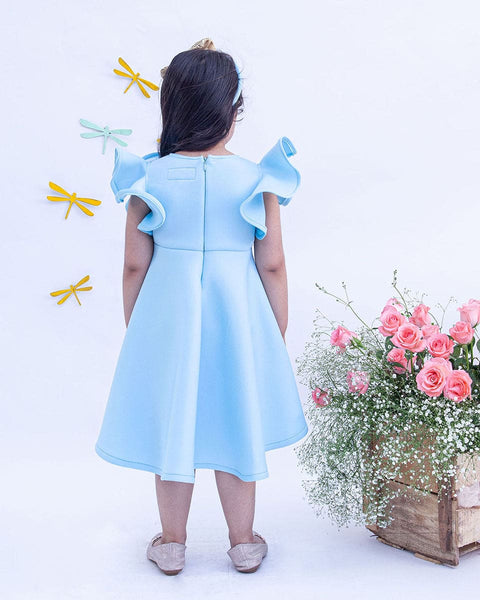 Pre-Order: Blue Neoprene Dress with Golden Bow