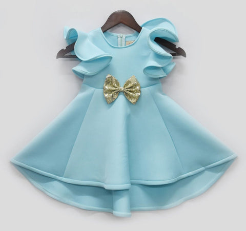 Pre-Order: Blue Neoprene Dress with Golden Bow