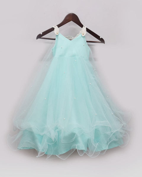 Pre-Order: Blue net Frock with Pearls