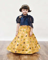 Pre-Order: Blue Organza Top with Yellow Brocade Lehenga