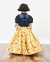 Pre-Order: Blue Organza Top with Yellow Brocade Lehenga
