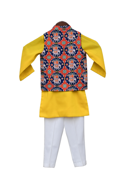 Pre-Order: Blue Patola Nehru Jacket with Kurta & Pant