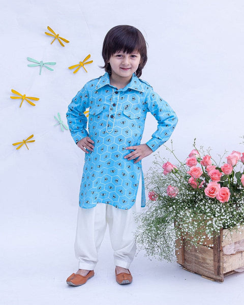 Pre-Order: Blue Printed Kurta and Salwar