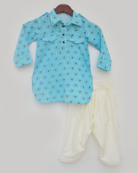 Pre-Order: Blue Printed Kurta and Salwar