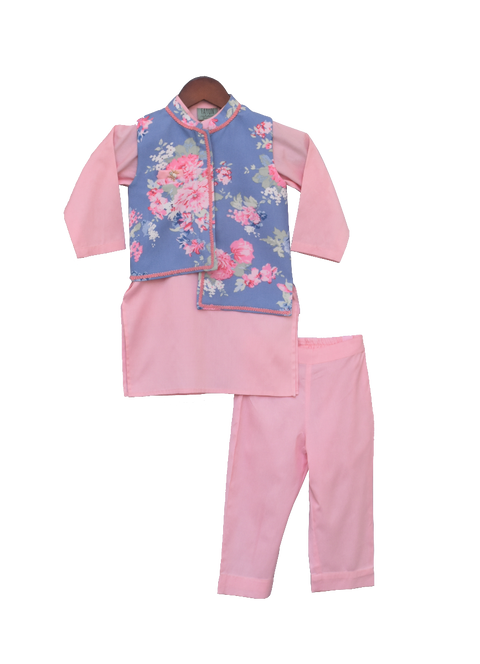 Pre-Order: Blue Printed Nehru Jacket Set