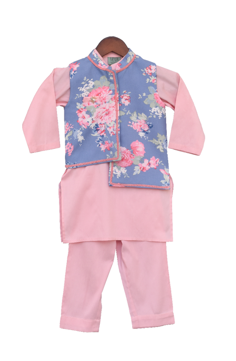 Pre-Order: Blue Printed Nehru Jacket Set