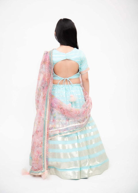 Pre-Order: Blue Sequins Strips Lehenga Choli Set