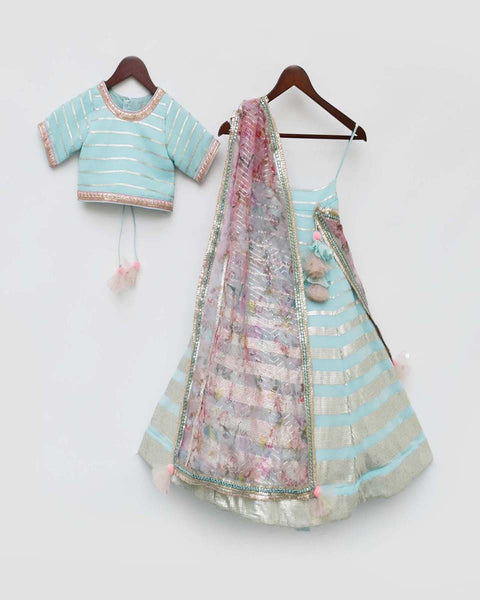 Pre-Order: Blue Sequins Strips Lehenga Choli Set