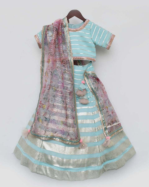 Pre-Order: Blue Sequins Strips Lehenga Choli Set
