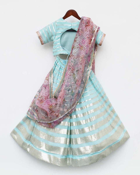 Pre-Order: Blue Sequins Strips Lehenga Choli Set