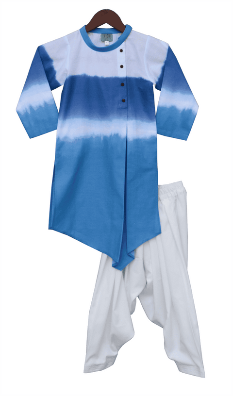 Pre-Order: Blue & White Kurta with Crepe Salwar