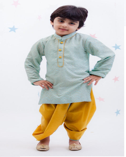 Pre-Order: Blue Zik Zak Gota Kurta & Yellow Dhoti