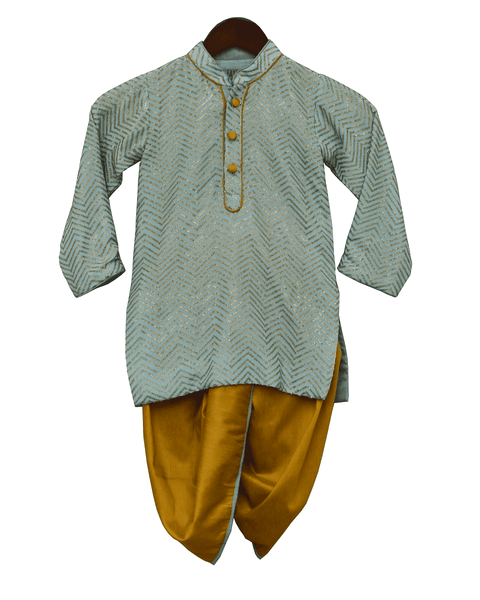 Pre-Order: Blue Zik Zak Gota Kurta & Yellow Dhoti