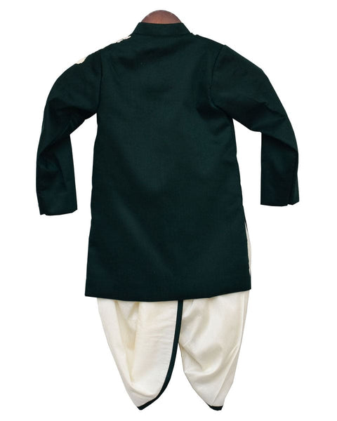 Pre-Order: Bottle Green Embroidery Ajkan with Dhoti