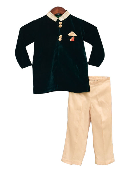 Pre-Order: Bottle Green Velvet Ajkan with Pant