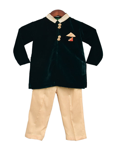 Pre-Order: Bottle Green Velvet Ajkan with Pant