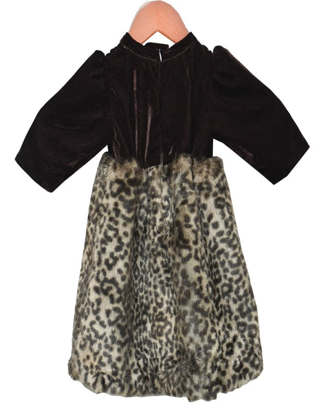 Pre-Order: Brown Velvet with Fur Dress