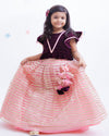 Pre-Order: Burgundy Velvet Top with Gota Lehenga