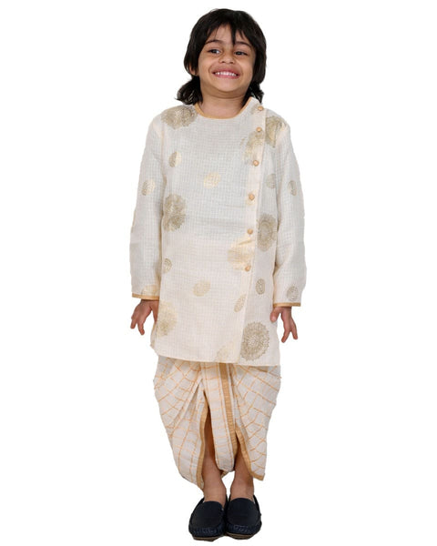 Off-White Gold Motif Kurta with Dhoti