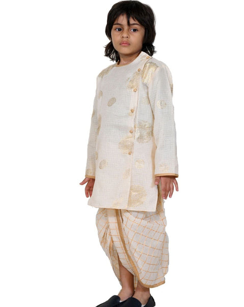 Off-White Gold Motif Kurta with Dhoti