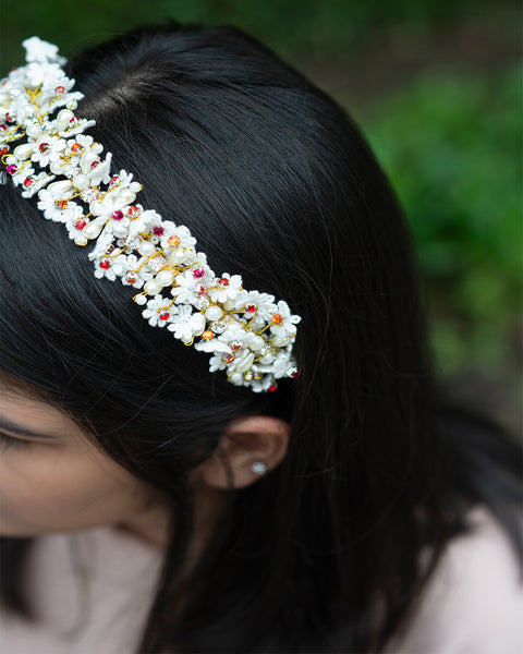 White and Red Lace Crystal Headband