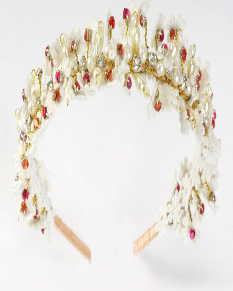 White and Red Lace Crystal Headband