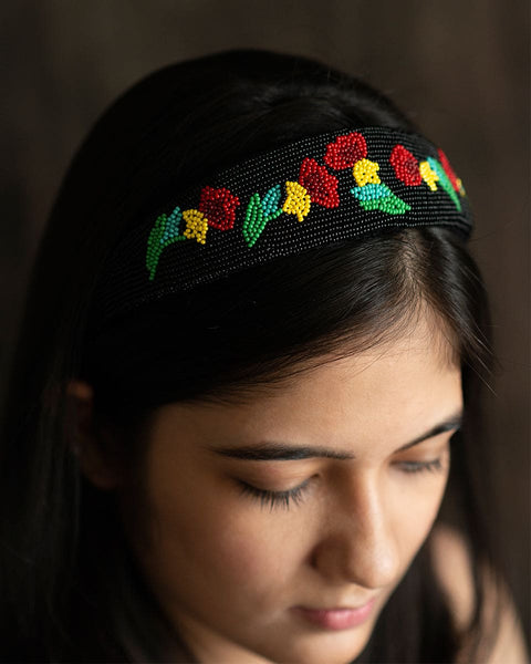 Handcrafted Japanese Beads Embroidered Flower Headband