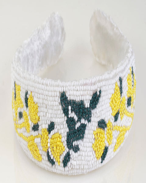 Embroidered White Black and Yellow Rose Headband