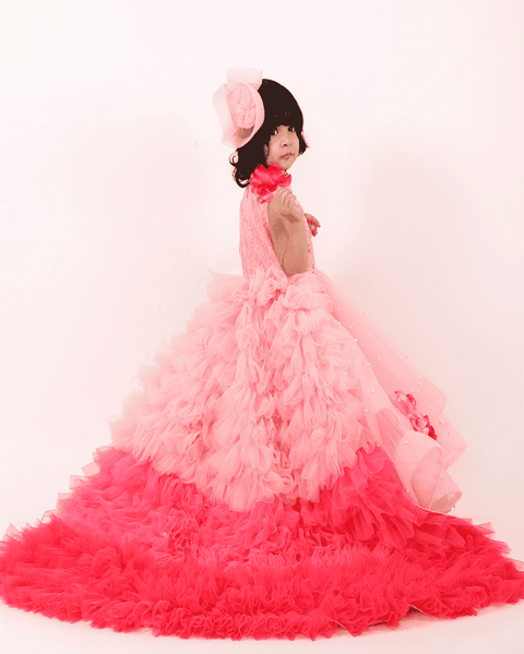 Pre-Order: Pink Flower Gown with Trail