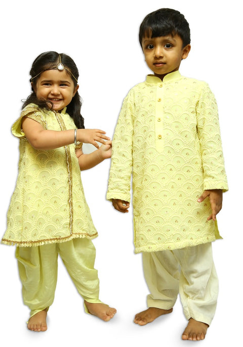 Pre-Order: Yellow Chikankari Kurta Dhoti
