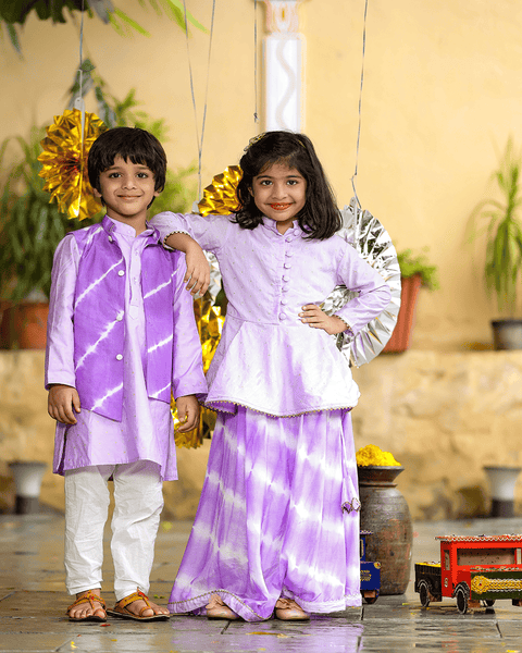 Pre-Order: Purple Top with Leheriya Skirt
