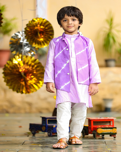 Pre-Order: Purple Kurta with White Churidar and Lehariya Jacket