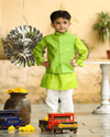 Pre-Order: Green Chanderi Kurta with weave Jacket and Churidar